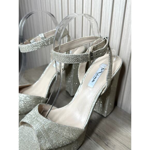Nina Sand Glitter Shine Block-heel With Platform Stiletto Sandal Size 10M - Picture 5 of 15